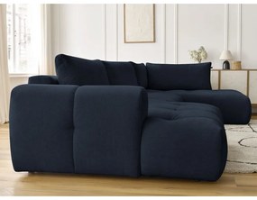 Divano angolare blu scuro allungabile e con contenitore (penisola a destra/a U) con rivestimento in ciniglia Fuji – Bobochic Paris