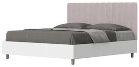 Letto contenitore da 160x200 in legno bianco e testata in microfibra glicine Kaia