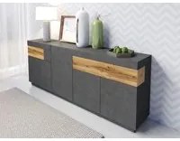 Credenza moderna antracite e rovere naturale, 4 ante e 2 cassetti ZHESILKECRED01