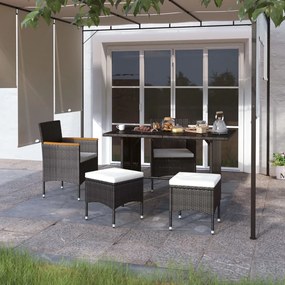 Set sedie e sgabelli da giardino 4 pz in polyrattan nero