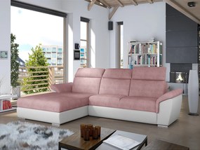 Divano letto matrimoniale angolare Cannes - Ecopelle bianco+tessuto rosa