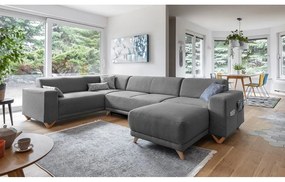 Divano angolare grigio allungabile e con contenitore (penisola a sinistra/a U) Classy Sophie – Miuform