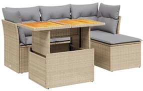 Set divano da giardino 6 pz con cuscini beige in polyrattan