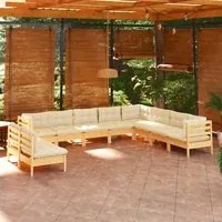 Set Divani da Giardino 10 pz con Cuscini Crema Massello di Pino 3096839