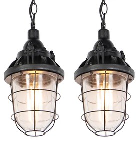 Set di 2 lampade a sospensione industriali nere - Cabin