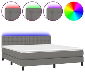 Letto a molle materasso e led grigio scuro 180x200cm in tessuto