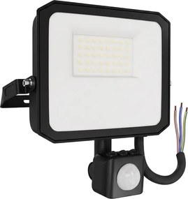 Faro LED 30W IP65 Nero con Sensore di Movimento e OSRAM chip LED Colore Bianco Caldo 3.000K