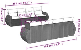 Set Divani da Giardino 9 pz con Cuscini Nero in Polyrattan