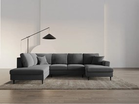 Divano angolare grigio chiaro allungabile e con contenitore (con penisola a sinistra/a U) con rivestimento in velluto Kyoto – Cosmopolitan Design