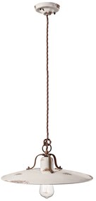 Lampadario Vintage Country Ferro E Ceramica Bianco 1 Luce E27