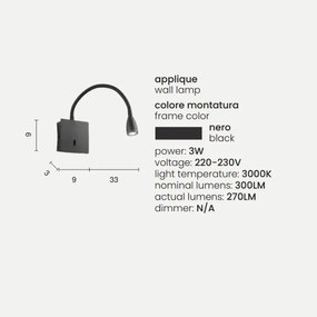 Applique FALL in metallo Nero con LED direzionale 9x36 cm