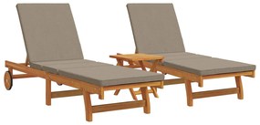 Sdraio con ruote  2 pcs con tavolo e cuscino in legno di acacia massello