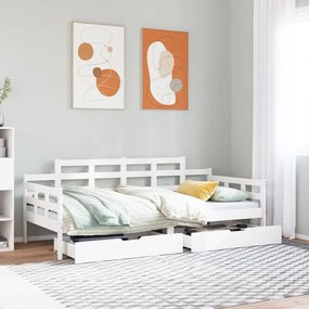 Dormeuse Con Cassetti Bianca 80x200 Cm Legno Massello Di Pino /