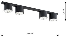 Plafoniera Moderna 4 Luci Faretti Ptah In Acciaio Nero