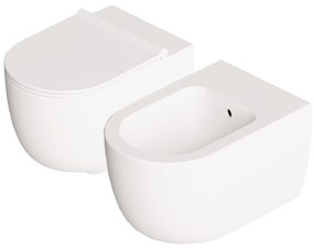 Coppia Di Sanitari Sospesi Senza Brida Alice Ceramica "Unica 55" Bianco Opaco