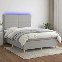 Letto a Molle Materasso e LED Grigio Chiaro 140x190 cm Tessuto 3135349