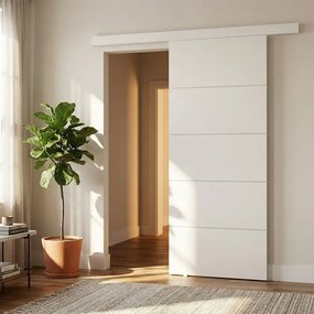 Porta scorrevole reversibile Fourlines in mdf bianco, L 93 x H 212 cm, con binario Meli