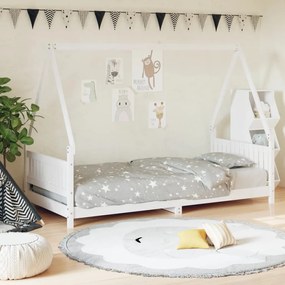 Giroletto Per Bambini Bianco 90x190cm İn Legno Massello Di Pino /