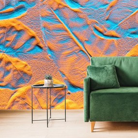 Carta da parati – Texture foglie su spiaggia sabbiosa
