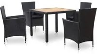 Set da Pranzo da Giardino 5 pz con Cuscini in Polyrattan Nero cod mxl 35506