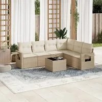 Set Divani da Giardino 7 pz con Cuscini Beige in Polyrattan 3220217