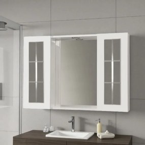 Specchiera bagno 91 cm Bianco Lucido a 2 ante inglesina con luce LED