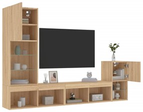 Mobili tv a muro con led 4pz rovere sonoma legno multistrato