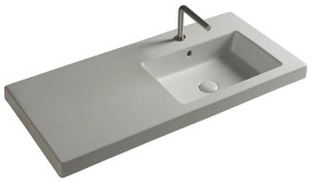 Lavabo Da Incasso/Sospeso Con Vasca Decentrata a Dx 100x45 Cm Ceramica Tecla "Condal" Bianco Lucido