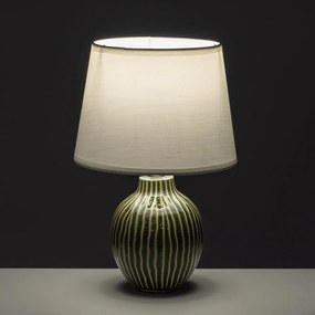 Lampada da tavolo in ceramica verde scuro con paralume in tessuto (altezza 28 cm) - Casa Selección