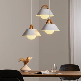 Luminex Lampada a sospensione Funda, marrone/bianco, Ø 64 cm, acciaio/legno, a 3 luci.
