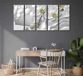 Quadri 5 pezzi – Orchidea su sfondo astratto
