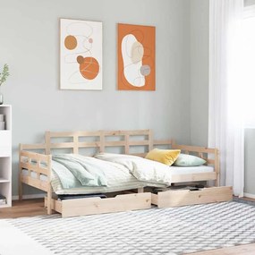 Dormeuse Con Cassetti 80x200 Cm İn Legno Massello Di Pino /