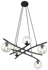Lampadario Moderno Cadmo Acciaio Nero Trasarente 5 Luci E14 Ip20