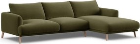 Divano angolare verde (con penisola a destra/con chaise lounge) con rivestimento in velluto Naomi – Micadoni