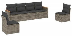 Set divano da giardino 6 pz con cuscini grigio in polyrattan