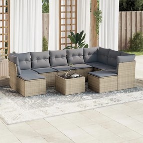 Set divano da giardino 10 pz con cuscini beige in polyrattan