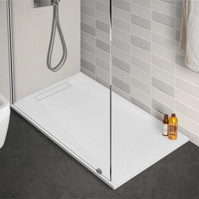 Piatto doccia 90x120 in marmoresina bianca Plaza completo di kit scarico