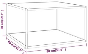 Tavolino nero con vetro bianco marmorizzato 90x90x50 cm