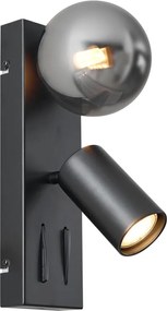 Lampada da parete moderna nera a 2 luci inclinabile con porta USB-C - Lesly