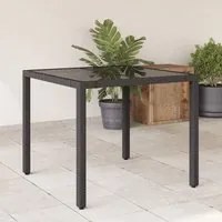 Tavolo da Giardino Piano in Vetro Nero 90x90x75 cm Polyrattan 365586