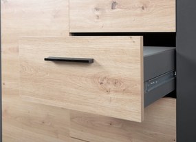 Credenza 1 anta 4 cassetti in laminato antracite e quercia