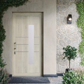 Portoncino d'ingresso DOLCETTI in PVC pannello bugnato mod.197 con vetro L 80 x H 210 cm in PVC quercia polacca, apertura spingere a sinistra, falso telaio non incluso