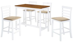 Set tavolo e sedie da bar 5 pz legno massello marrone e bianco