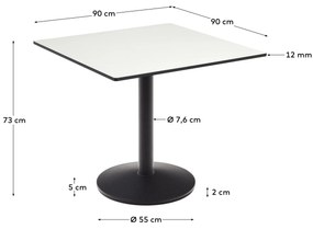 Kave Home - Tavolo per esterno Esilda bianco con gamba di metallo rifinita in nero 90 x 90 x 70 cm