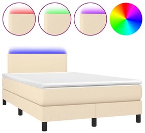 Letto a molle con materasso e led crema 120x190 cm in tessuto