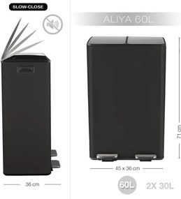 Cestino per la spazzatura nero opaco in acciaio per raccolta differenziata/con pedale 2x30 l Aliya – Spirella