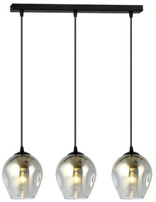 Lampadario 3 Luci Fuxi In Acciaio Nero E Vetri Fumè