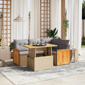 Set divano da giardino 5 pz con cuscini beige in polyrattan