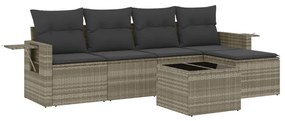 Set divano da giardino 6pz con cuscini grigio chiaro polyrattan