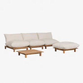 Divano Da Giardino Modulare Reclinabile In 3 Pezzi Con Tavolino E Puff In Legno Di Acacia Brina Beige Crema - Sklum